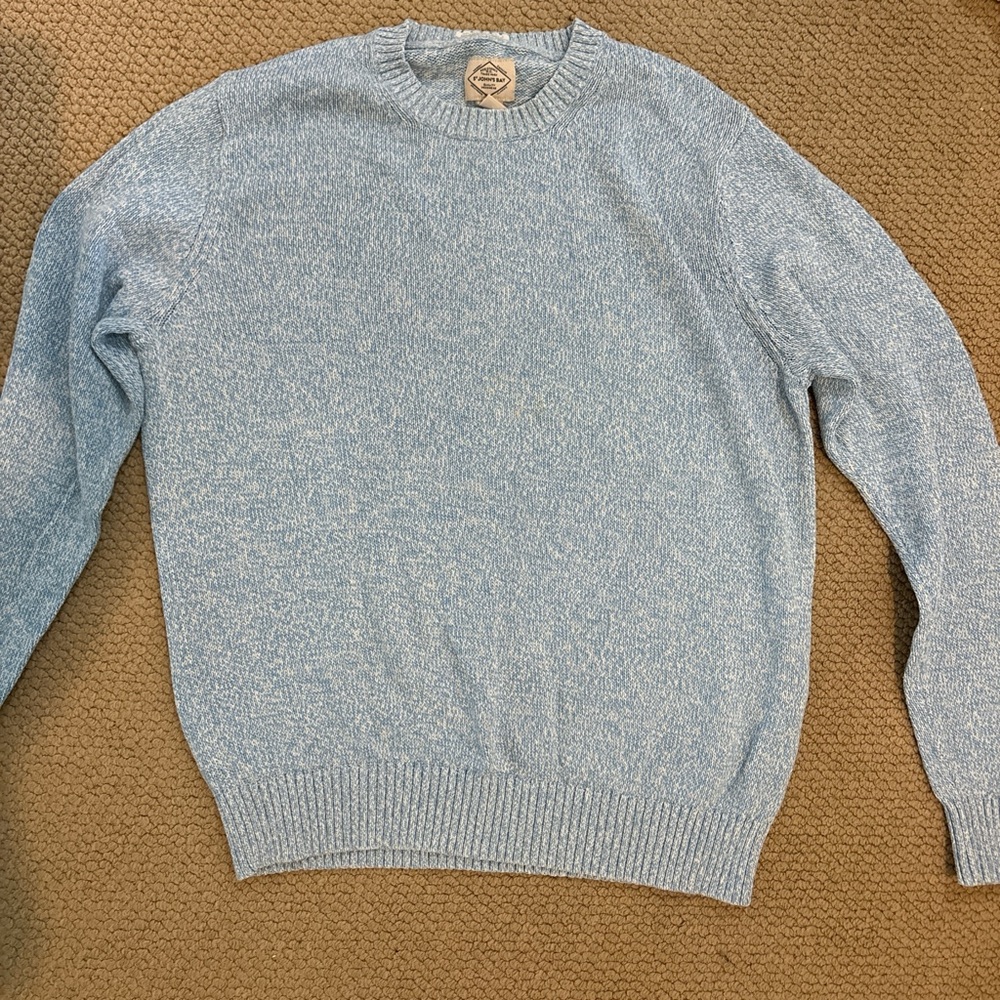 Vintage St. John's Bay Men's Blue and White Crewneck Sweater